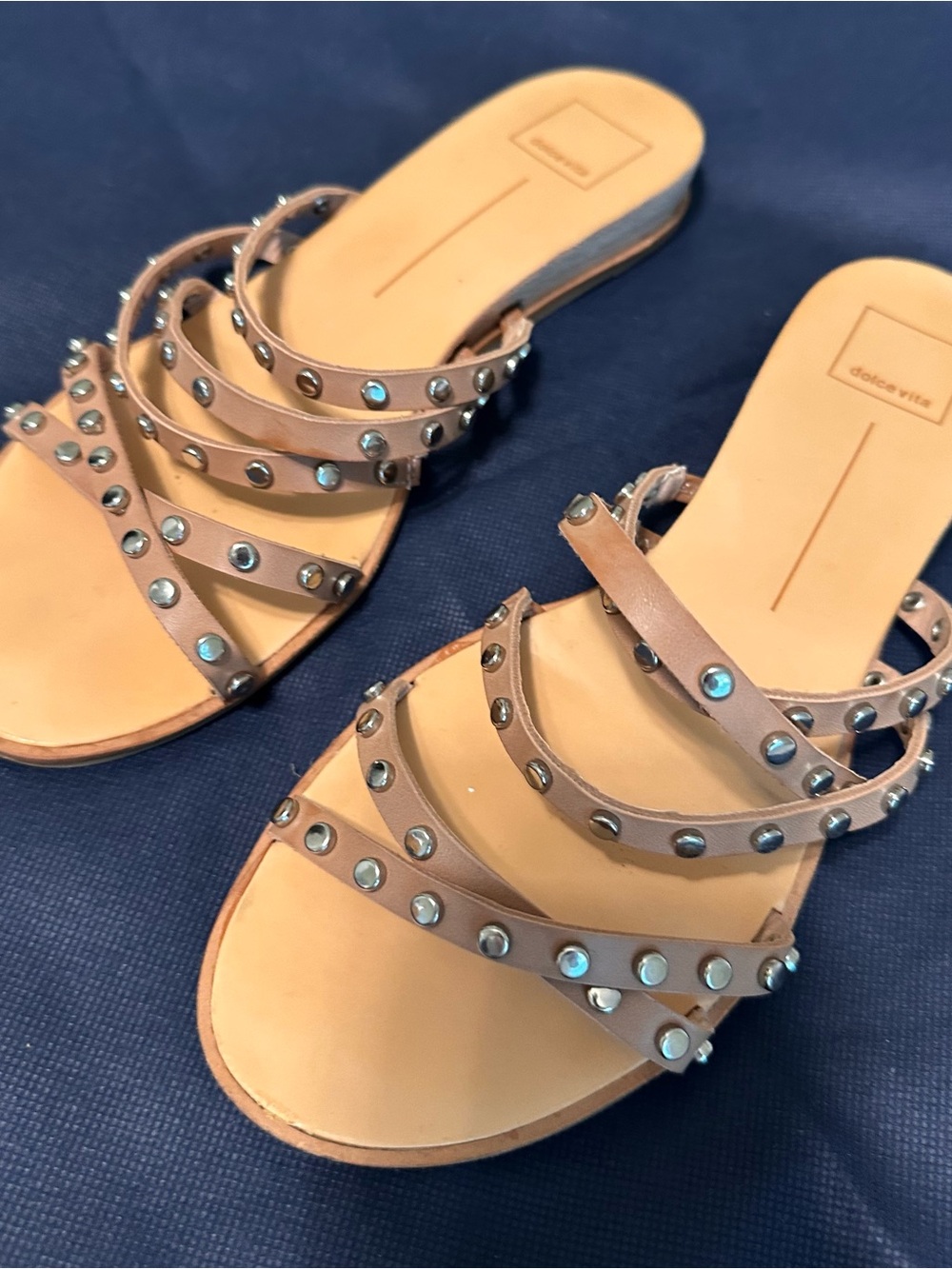 Dolce Vita Tan Studded Multi-Strap Slide Sandals